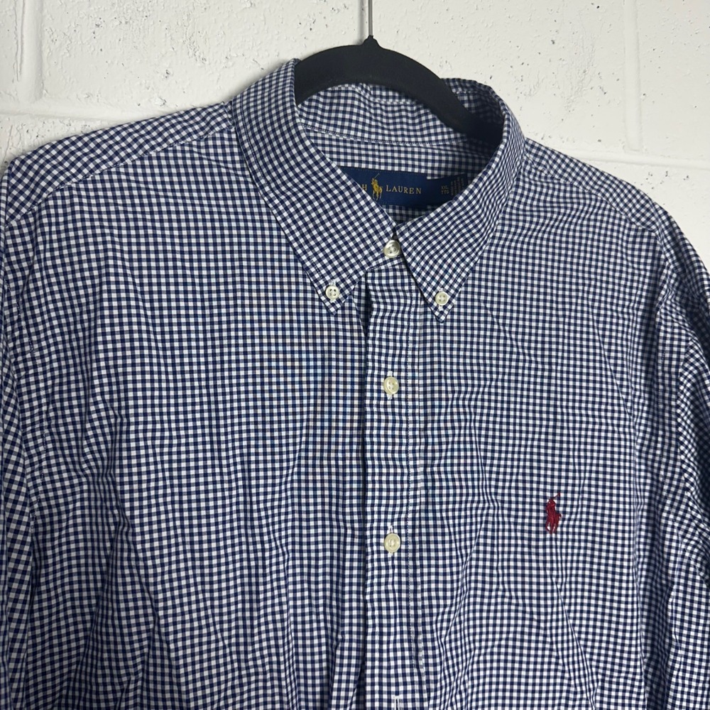 Polo Ralph Lauren Mens XXL Gingham Button Down Shirt Navy Blue White Check Pony